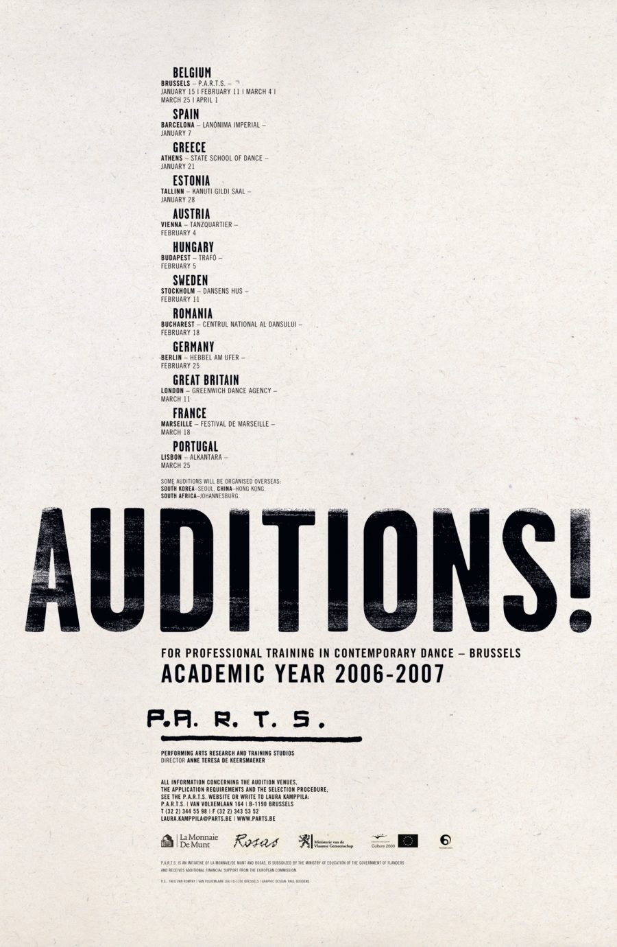 PARTS Auditions 2006 07 Poster